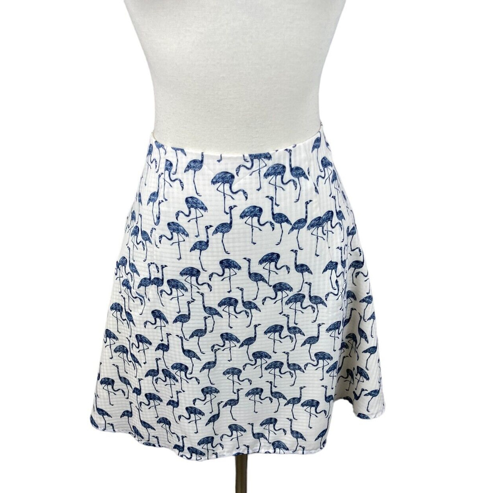Corey Lynn Calter Blue White Flamingo Print A Line Skirt Size 8